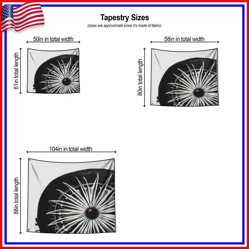 Tapisserie murale abstraite monochrome - Mandala, H 104 po x 88 avec 4 œillets