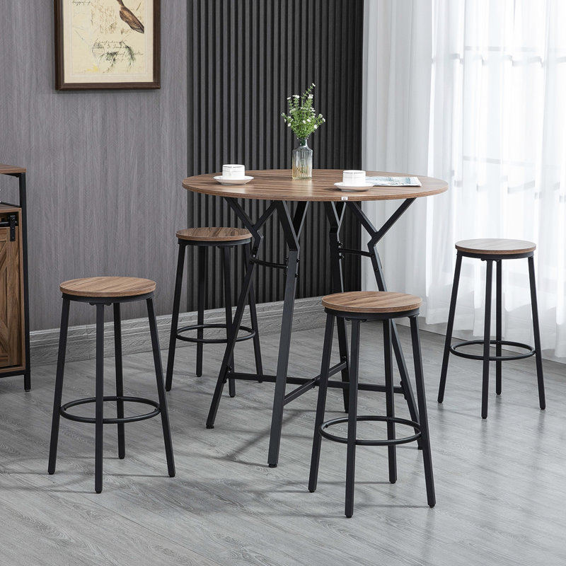 Repas industriel 5, peu encombrant pour le pub et la cuisine, brun noir. 4 tabourets de table ronde, une chaise pouvant supporter un poids de 220 lb, une table de 132 lb et des chaises, des tabourets, supportent une charge