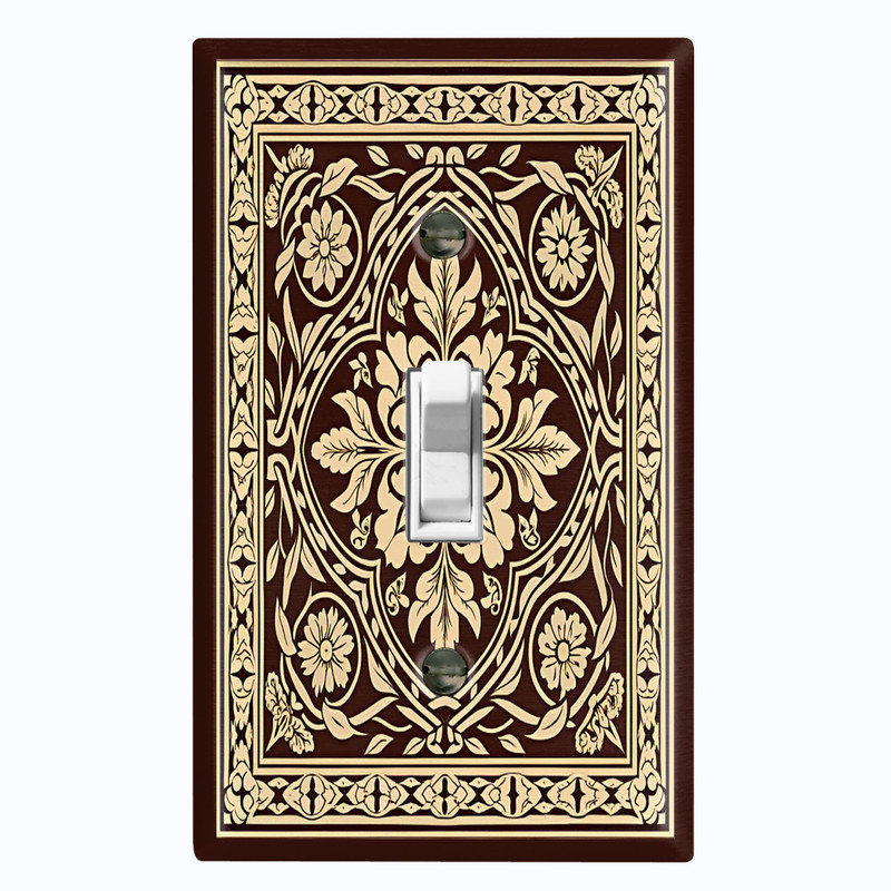 Couvercle de plaque d'interrupteur en métal; Bascule à 1 taille US standard - Image imprimée d'un motif floral damassé