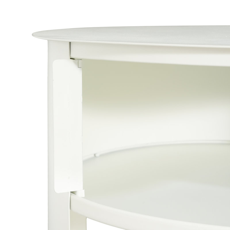 Table d'appoint ronde à 3 niveaux en métal, blanc mat, fer, trois tablettes, porte coulissante sécurisée, sans assemblage, idéale pour un lit ou un lit, convient aux espaces restreints, se déplace parfaitement, complète n'importe quelle table décorative