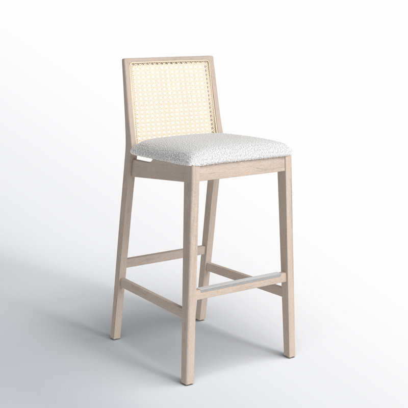 Modern Brazilian Nardia Cane Bar Stool, Bar Stool (29.5" Seat Height), Crafted Glaze/Nevoa/Natural