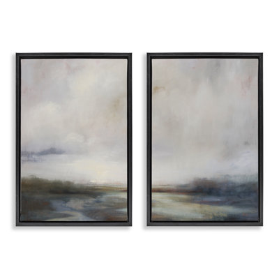 Moody Clouds Landscape 2 PC Grey Framed Floater Canvas Set by Simon Addyman