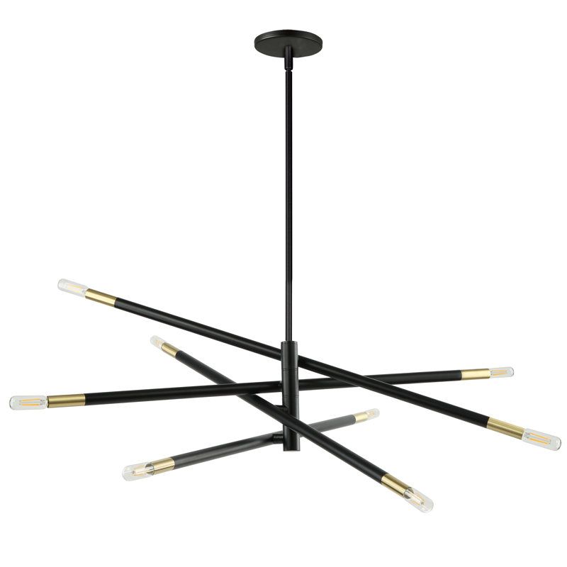 Luminaire suspendu 8 lumières incandescentes, Noir mat et laiton patiné