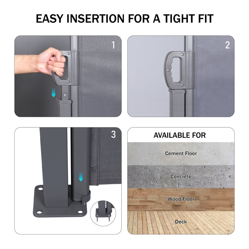 Auvent rétractable d'intimité pour terrasse et intempéries, 118,1 po x 63,01 po (paravent gris foncé rétractable, imperméable,