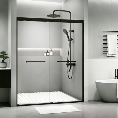DAQING 50"-54"W x 72"H Double Sliding Framed Shower Door | 1/4" (6mm) Tempered Glass with Explosion Proof Film | Aluminum Frame | Stainless Steel Handle | Matte Black