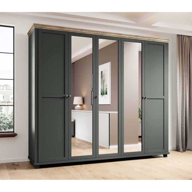 Nielsine 5 Door Manufactured Wood Wardrobe, Green/Oak