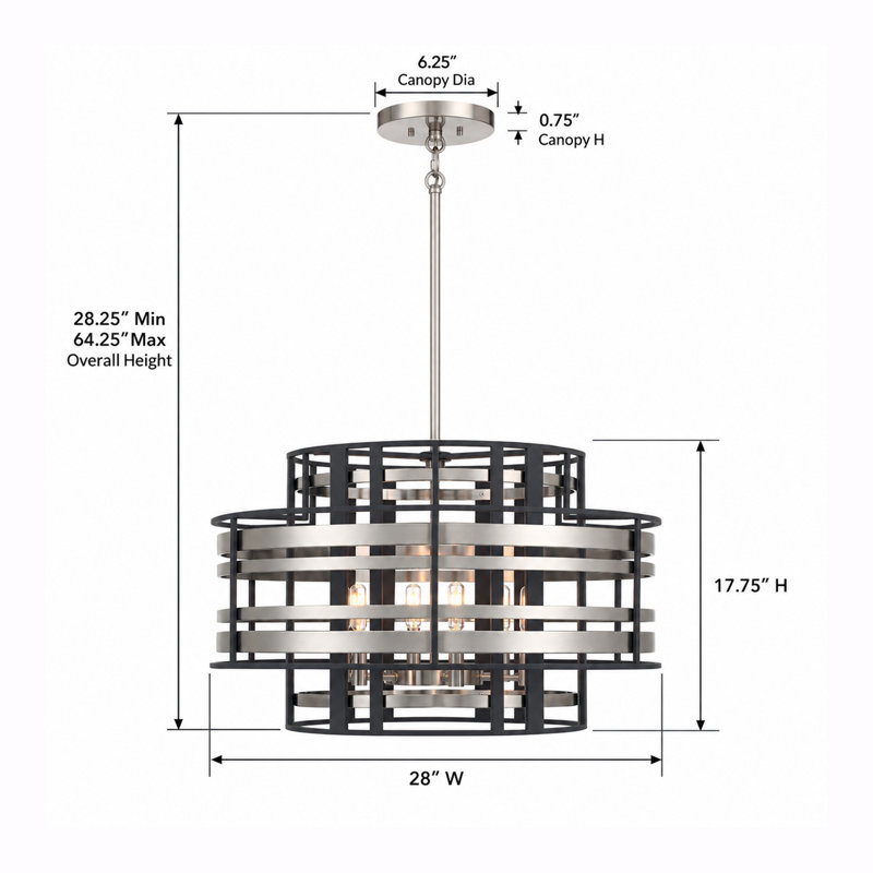 Aurelia 6-Light Modern Drum Pendant Chandelier, Two-Tone Brushed Nickel and Sand Coal Black Geometric Ceiling Light