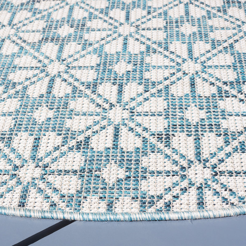 Blue and Beige Round Tufted Synthetic Area Rug, 6'5"