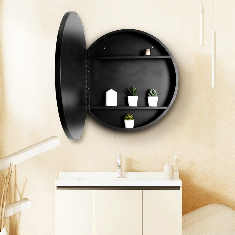 Armoire à pharmacie murale 26 po x 26 po avec cadre mural en métal noir et miroir