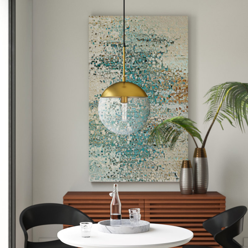 Luminaire suspendu simple à intensité variable 1 lumière Yearby Yearby, H 69 po x l 12 po x P 12 po, Laiton, Transparent
