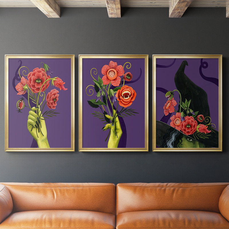 «Monstrous Plants I», toile encadrée de qualité supérieure - prête à être accrochée, Cadre doré