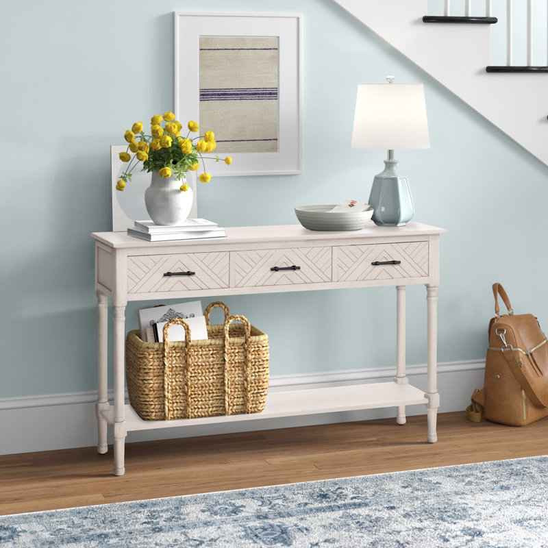 Chupp 47.3'' Solid Wood Console Table – Neutral Finish with 3 Drawers & 1 Shelf for Entryway or Hall, Greige