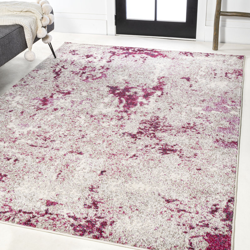 Contemporary Pop Modern Abstract Vintage Faded Maroon/Gray Rug, Rectangle 7'8" x 10'