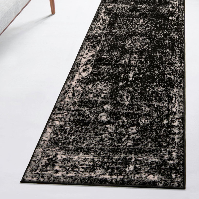 Tapis noir à motif floral Brandt, Non, Noir, Runner 2'7" x 18'1"