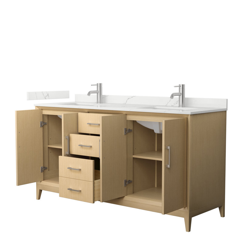 Janna 66" Freestanding Double Bathroom Vanity with Quartz Top, Brushed Nickel, Giotto Quartz, Single