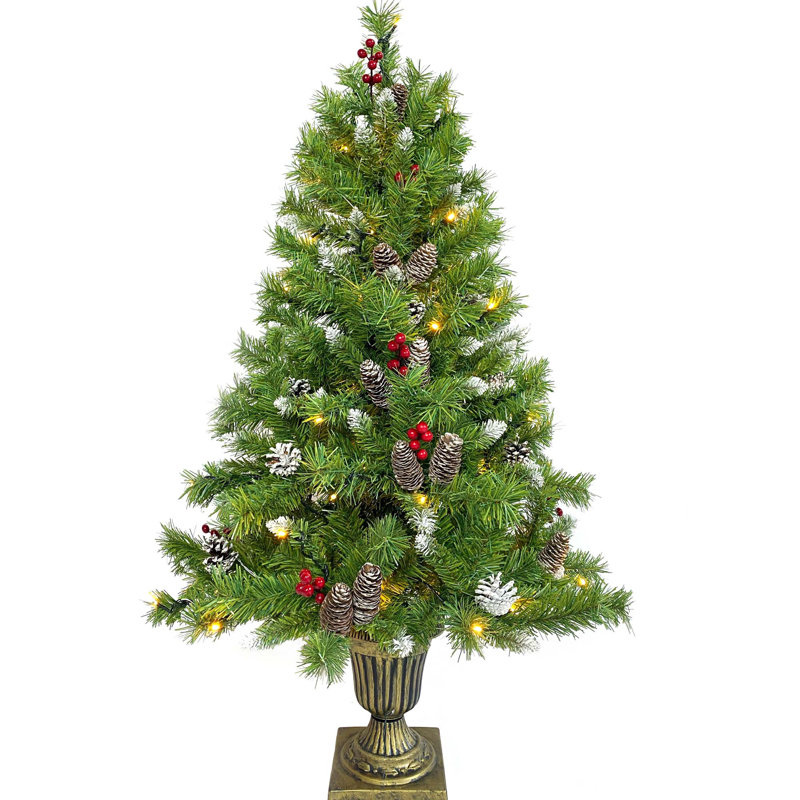 Ensemble de 4 pièces d'arbre de Noël artificiel pré-éclairé, guirlande,  et ensemble de 2 arbres d'entrée avec lumières DEL