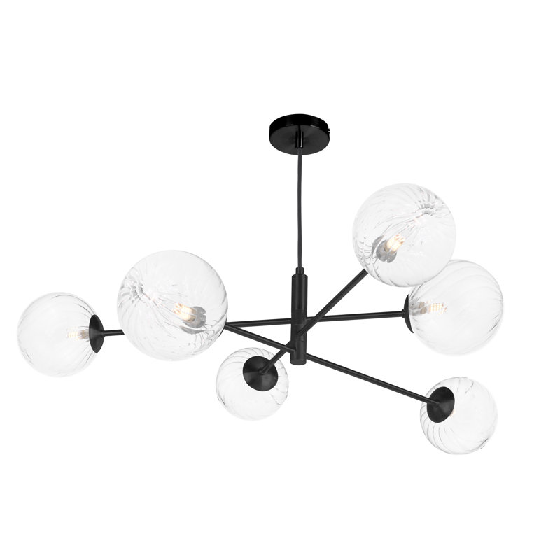 Vignette 6LT PENDANT POL CHR CW GLS 10CM, Matt Black/Clear, 127cm H x 85cm W x 85cm D