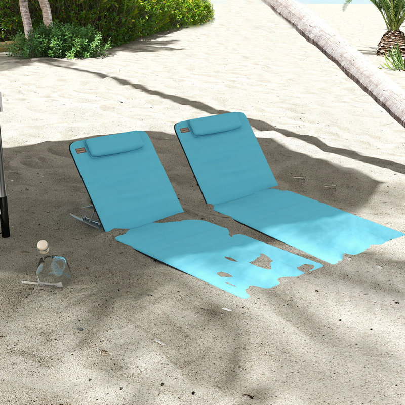 2 chaises longues pliantes avec coussin, bleu, Bleu