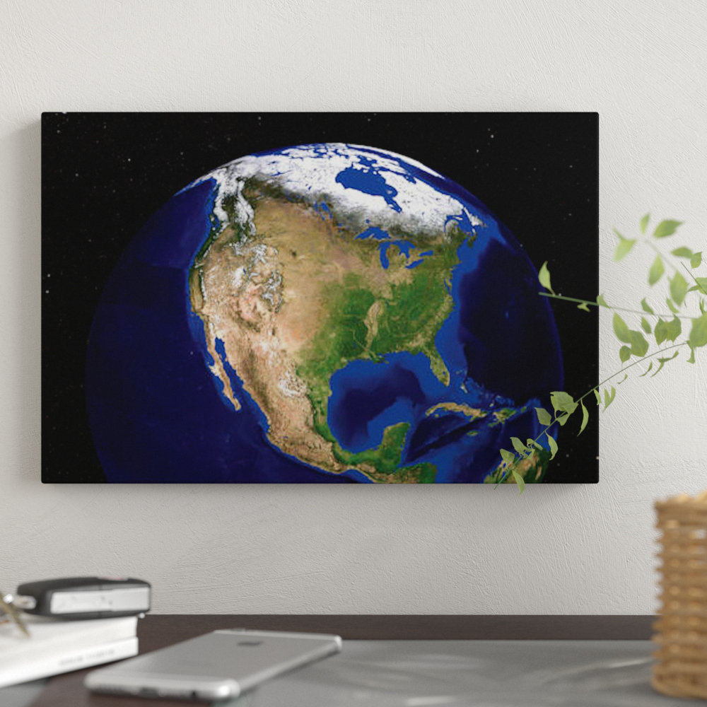 East Urban Home The Blue Marble Next Generation Earth Showing North America  by Stocktrek Images - Wrapped Canvas Graphic Art Print | Wayfair