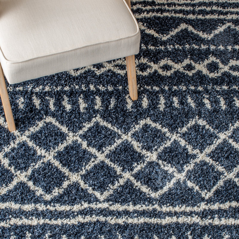 Develin Performance Chevron Rug, Square 3'2", Slate Blue/Ivory