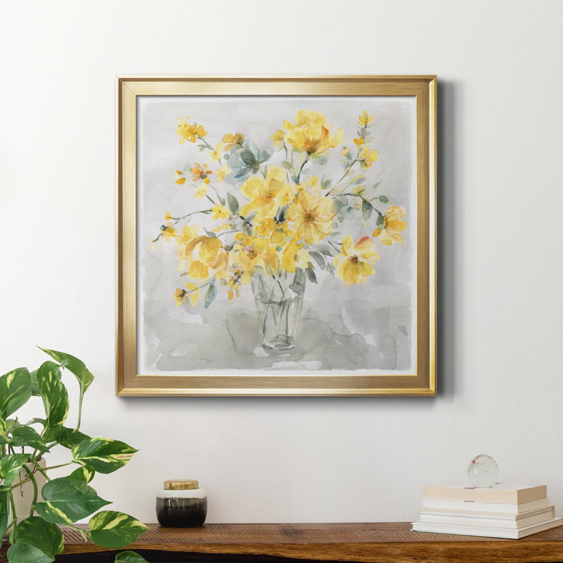 Sunshine Bouquet - Peinture sur toile encadrée, Or, H 26,5 po x l 26,5 po x P 1,5 po