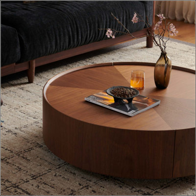 tables basses, conception circulaire en noyer, convient aux salons, matériau en noyer, convient aux chambres à coucher, aux salons et aux bureaux