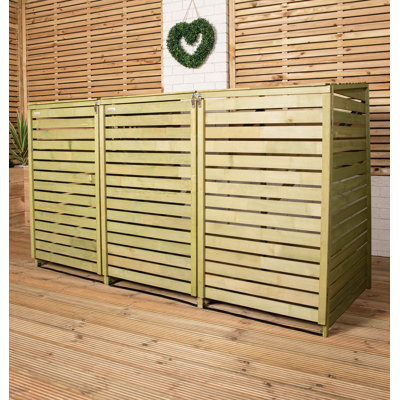 Solid Wood Wooden Triple Bin Store