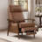 Genuine Leather Push Back Recliner Chair, Solid Wood Arm Mid Century Modern High Back Recliner, 3 Position Adjustable Manual Reclining Lounge Chair for Living Room Bedroom And Reading Nook-1675746541