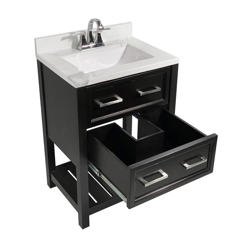 Ensemble de meuble-lavabo simple 25 po Milan, Espresso, Marbre de Carrare