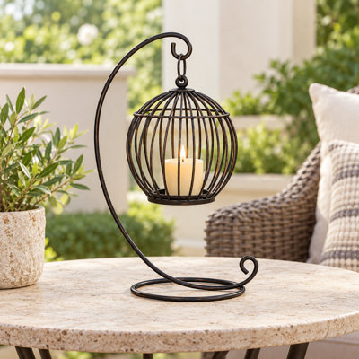 11" H Metal Candle Lantern, Decorative Candle Holder for Indoor Outdoor Tabletop Mantel