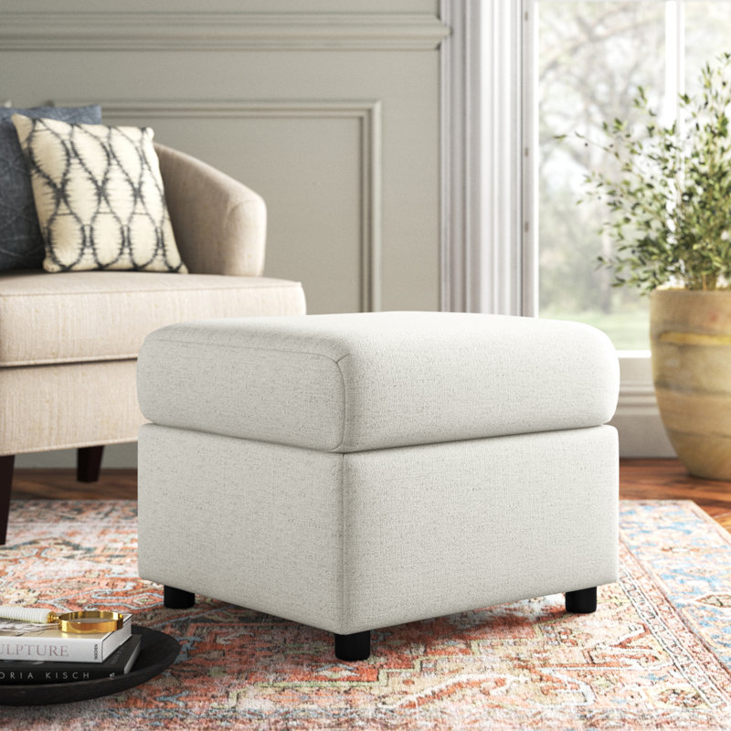 Godwin Upholstered Ottoman, Conversation Pearl Basketweave