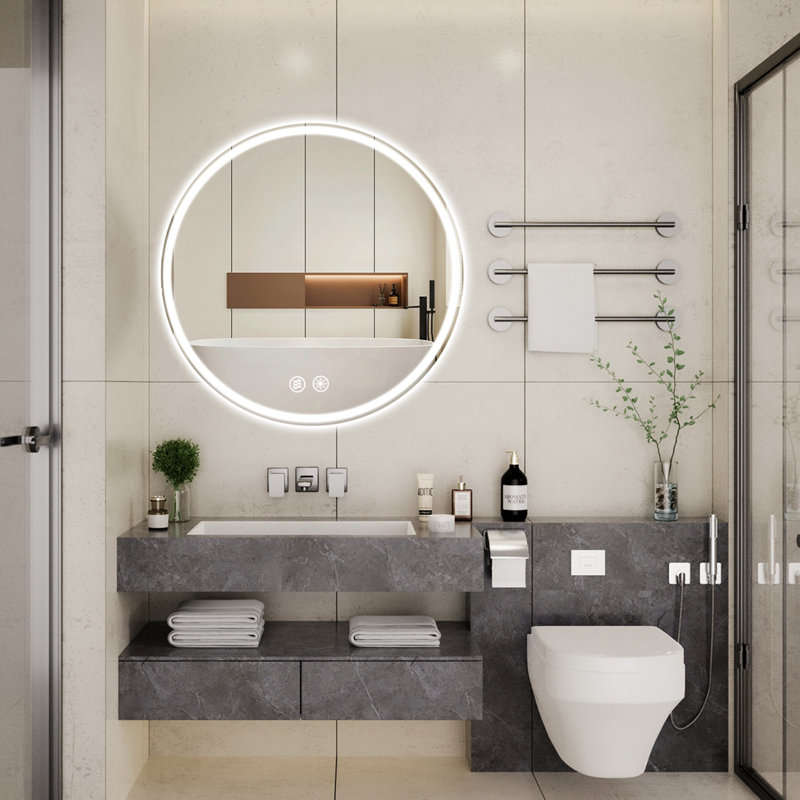 Gaulrapp Frameless Anti Fog LED Bathroom Mirror Dimmable Wall Mounted Vanity Mirror with Memory Function, 32" x 32"