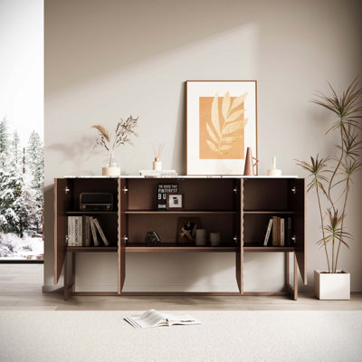 Buffet unique à texture ondulée en 3D, comptoir à autocollant en marbre, style moderne de luxe, buffet de rangement multifonctionnel pour le salon et la salle à manger
