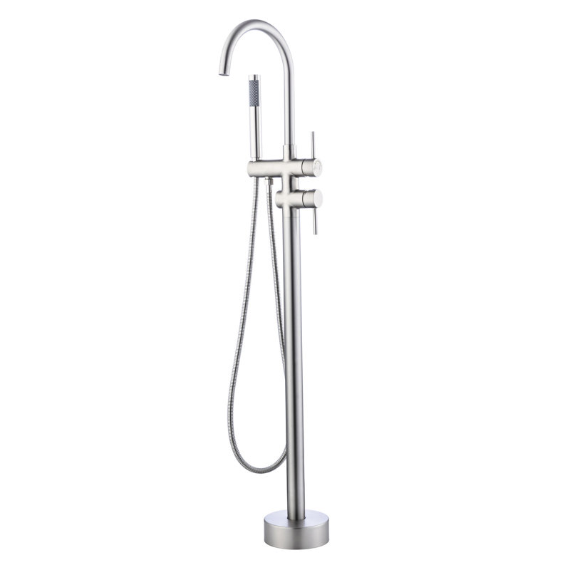 Brushed Nickel Tub Filler With 360-degree Rotation And Hand Shower Seals 29.45 In. Depth In Solid Brass