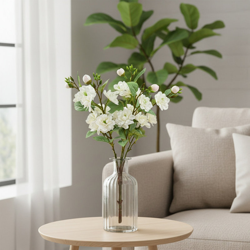 Paquet de 3 tiges de fleurs artificielles de camélia, Blanc