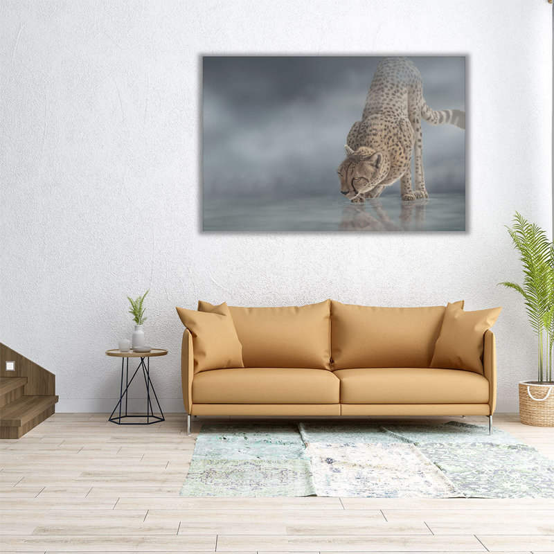 «Cheetah in the Mist», reproduction d'art sur toile, H 24 po x l 36 po
