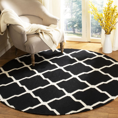 Rodgers Hand Woven Flat Weave Wool/Cotton Geometric Rug in Black/Ivory