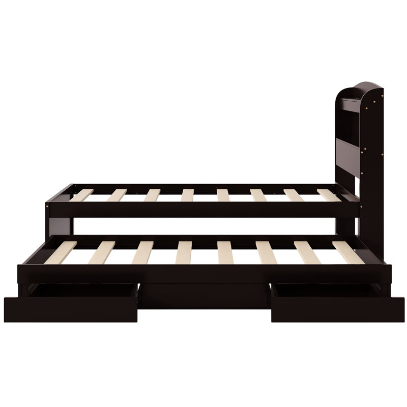 Lit plateforme fonctionnel avec rangement, tête de lit à DEL, station de charge, lit gigogne et tiroirs pour plus de confort et d'organisation