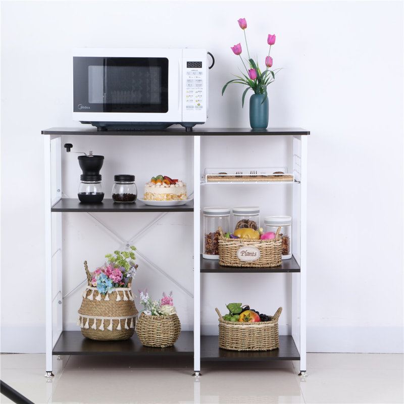 35.5'' Iron Standard Baker's Rack with Microwave Compatibility, Black/White