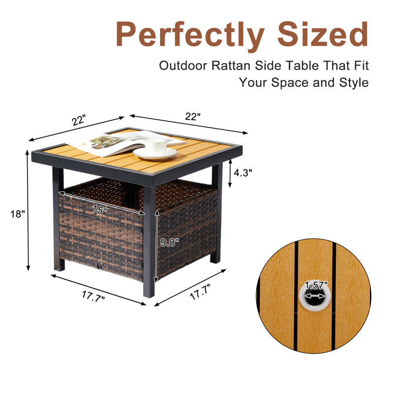 Edu Square Steel Outdoor Side Table, Brown