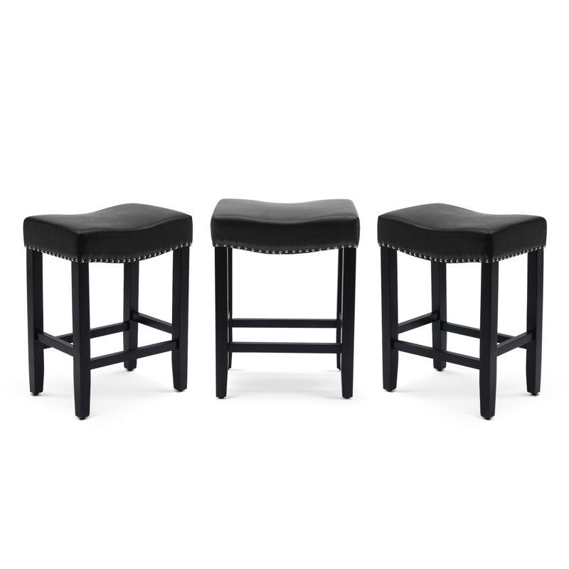 Tabouret Jameson, Tabouret de comptoir (siège d’une hauteur de 24, Cuir noir / cadre noir