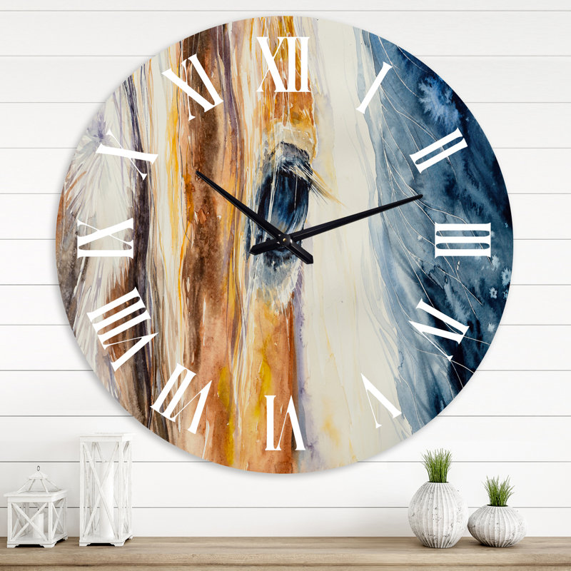 Gros plan sur un magnifique œil de cheval I - horloge murale campagnarde, Surdimensionné