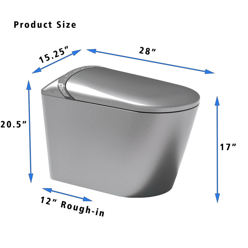 Toilette à bidet Starry Night Smart pour salle de bain moderne, siège à ouverture / fermeture automatique, siège à capteur de pied et contrôle de chasse d'eau, affichage à DEL, séchage à l'air chaud, gris mat - réglage de chasse multifonction, temps réel