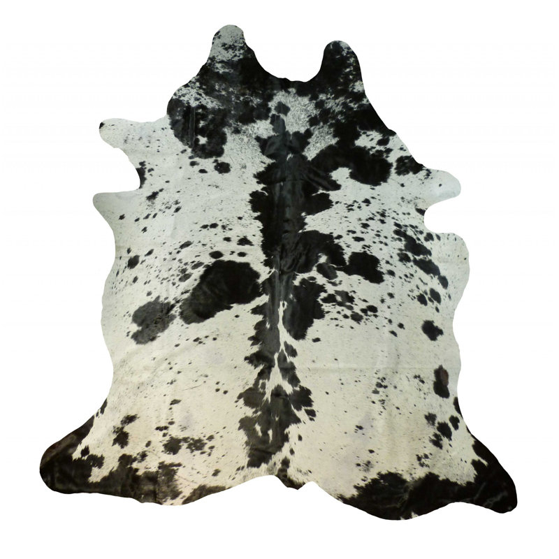 Tapis noir et blanc en cuir de vache bringé 6 pi, Nouveauté 6 pi x 7 pi