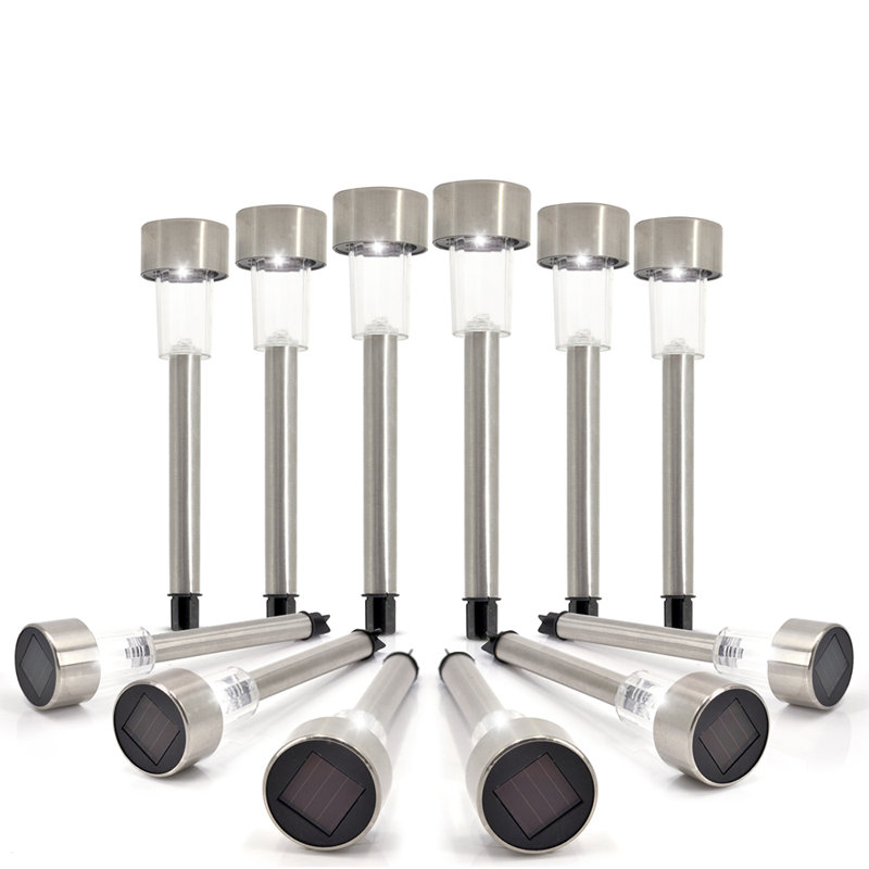 Chrome Solar Powered LED Pathway Light Set with Plastic Shade, 12-Pack