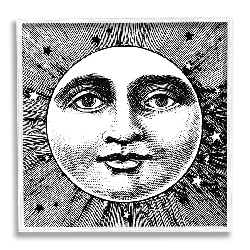 Az-285 - Lune et étoiles encadrées, H 12 po x l 12 po x P 1,5 po, Giclée encadrée blanc bord de mer