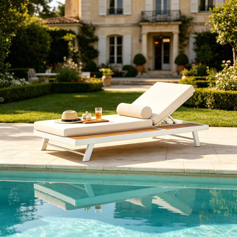 Ensemble de chaise longue, Teak,White