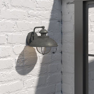 Mohnton 10.25 in. H 1-Light Burnished Bronze Coastal Outdoor Wall Sconce made of Durable Steel, Clear Seeded Glass Shade, LED Compatible, Use for Exterior Porch Patio Front Door or Garage