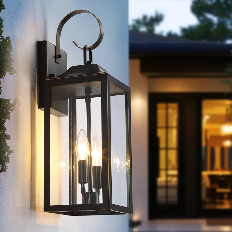 Aurelia 18" 2-Light Outdoor Wall Light, Gold/Satin Black