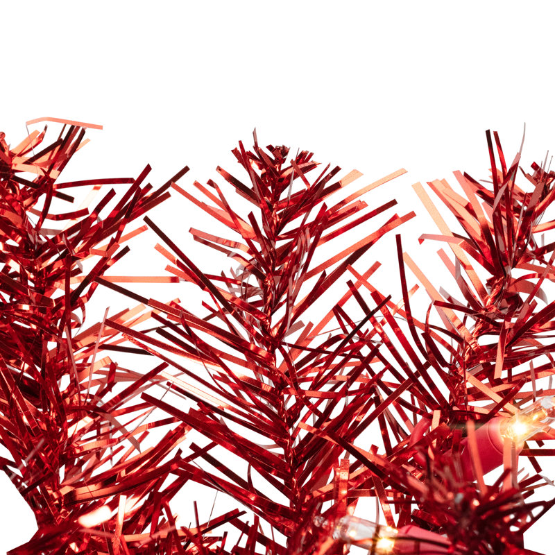 Couronne de Noël artificielle pré-éclairée avec guirlande de Noël - 24 po - lumières claires, Rouge